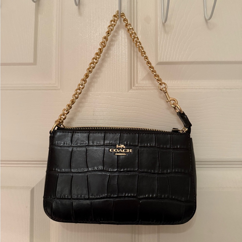 Coach Nolita 19 Black Gold Women’s Chain Purse Crocodile embossed texture